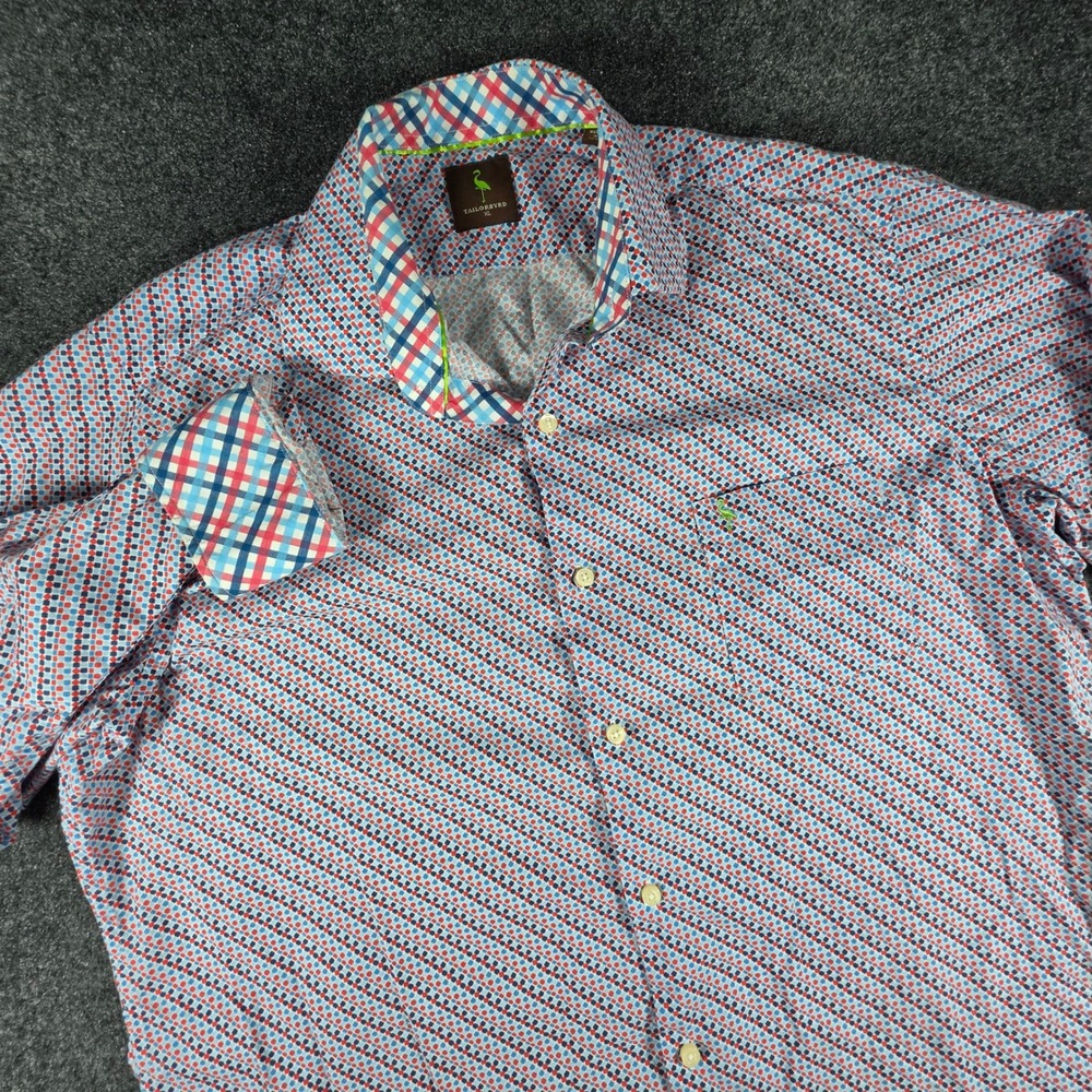 Tailorbyrd Button Down Shirt Mens XL Blue Red Geometric Diamond Long Sleeve EUC